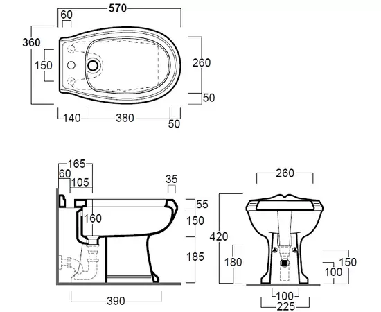 Simas Arcade 57x36cm Bidet Stojacy