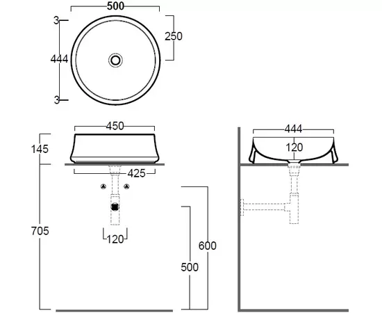 Simas Sharp 50cm Umywalka Nablatowa biała