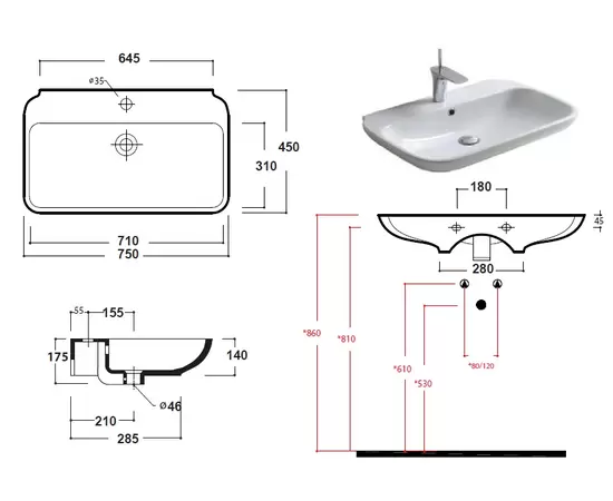 Olympia Ceramica Clear 75x45cm Umywalka podwieszana biała