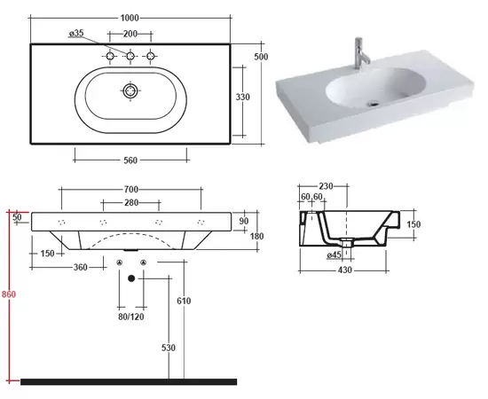 Olympia Ceramica Tutto Evo 100x50cm Umywalka podwieszana biała