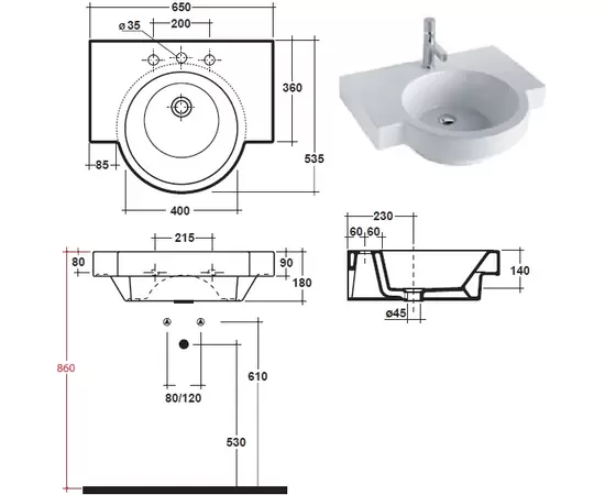 Olympia Ceramica Tutto Evo 65x53,5cm Umywalka podwieszana biała