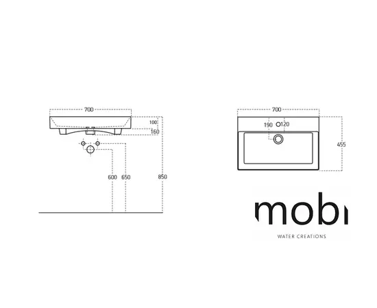 Mobi VERA 70 umywalka ceramiczna nablatowa 70x45,5cm VEM17070