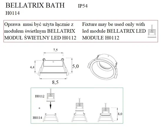 MAXLIGHT Bellatrix H0114 Oprawa wpustowa Bath czarna IP54 do modułu świetlnego Bellatrix DARMOWA WYSYŁKA W 24h