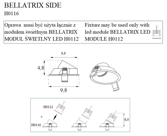 MAXLIGHT Bellatrix H0116 Oprawa wpustowa Side czarna IP20 do modułu świetlnego Bellatrix DARMOWA WYSYŁKA W 24h