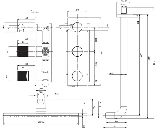 Omnires Contour Zestaw Prysznicowy Podtynkowy Chrom SYSCT10CR