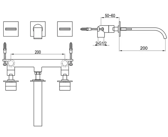 Kohlman axis bateria umywalkowa podtynkowa 3-otworowa chrom qw193n