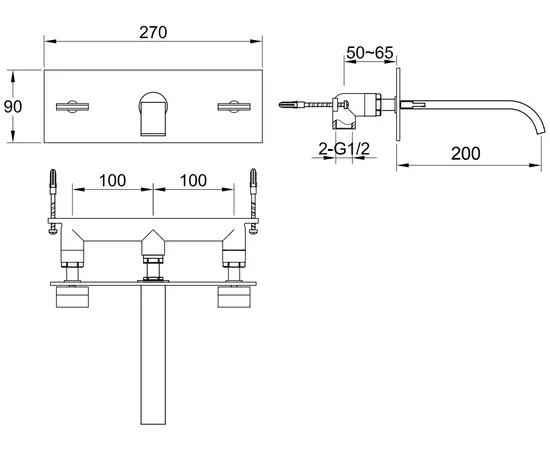 Kohlman axis bateria umywalkowa podtynkowa 3-otworowa chrom qw198n