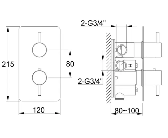 Kohlman axel bateria wannowa termostatyczna podtynkowa chrom qw432a