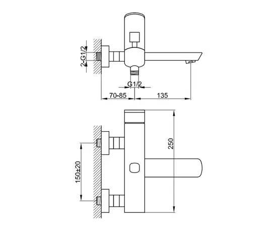 Kohlman foxal bateria wannowa ścienna chrom qw110f