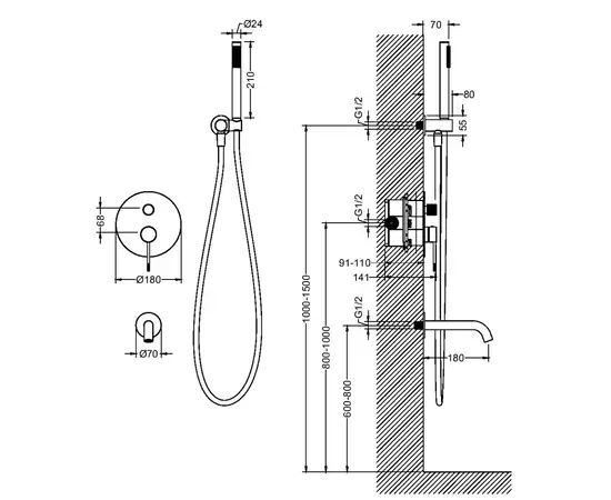 Mobi northern copper brushed wannowy zestaw podtynkowy mosiądz szczotkowany nzw4232cb