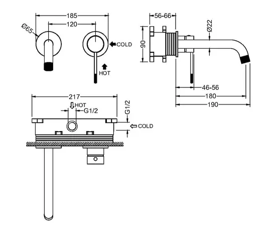 Mobi northern copper brushed bateria umywalkowa podtynkowa mosiądz szczotkowany nb4225cb