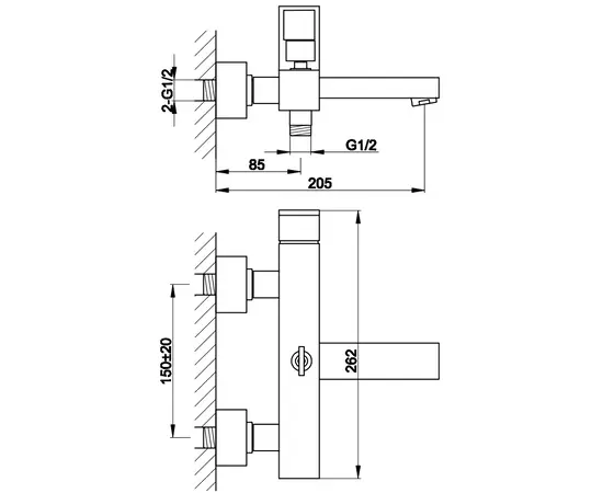 Kohlman nexen bateria wannowa ścienna chrom qw110u