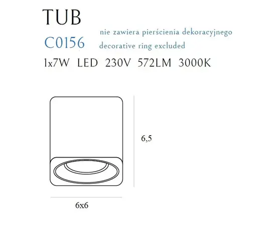 Maxlight tub c0156 plafon kwadratowy biały