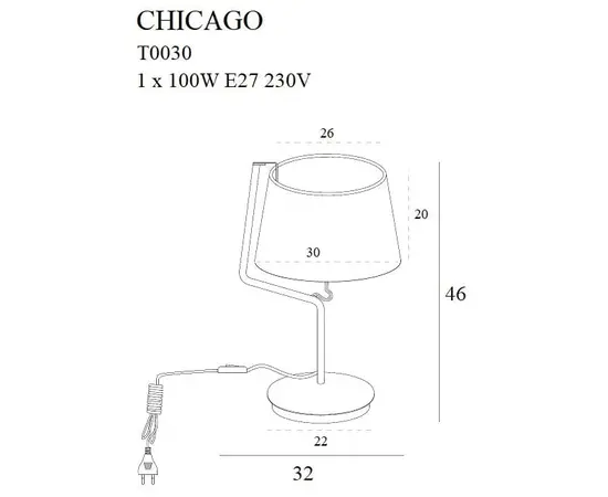 Maxlight chicago t0030 lampa stołowa chrom/biały abażur