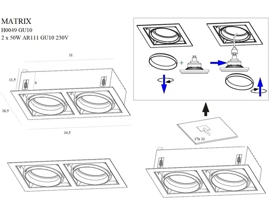 Maxlight matrix ii h0049 oprawa podtynkowa czarna