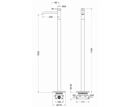 Mobi northern copper brushed bateria umywalkowa wolnostojąca mosiądz szczotkowany nb4228cb