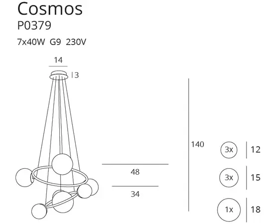 Maxlight cosmos p0379 lampa wisząca złota