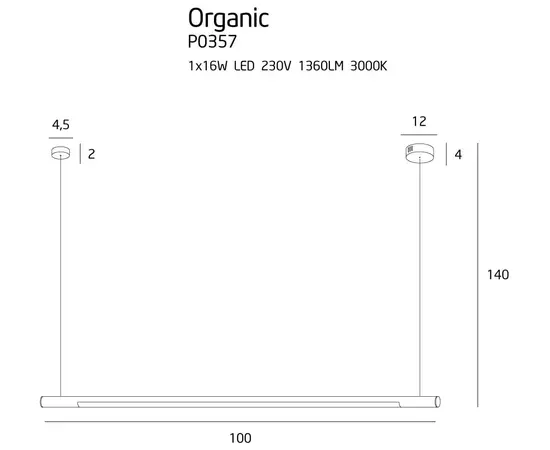 Maxlight organic horizon p0357 lampa wisząca biała