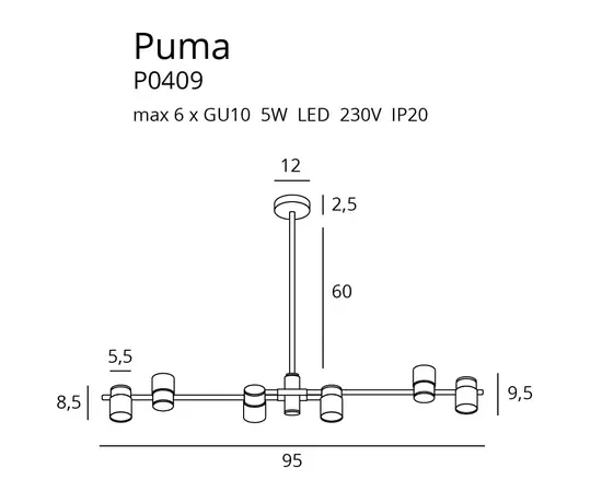 Maxlight puma p0409 lampa wisząca