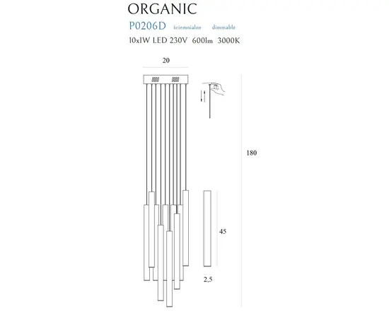 Maxlight organic chrom p0206d lampa wisząca średnia ściemnialna