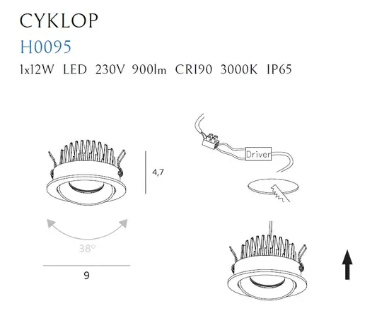 Maxlight cyklop h0095 oprawa wpustowa czarna ip65