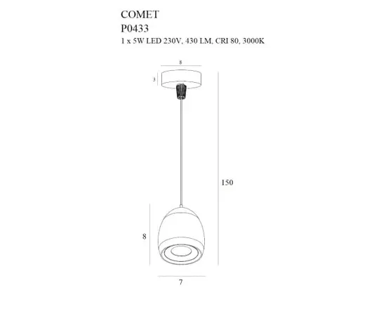 Maxlight comet round p0433 lampa wisząca czarna