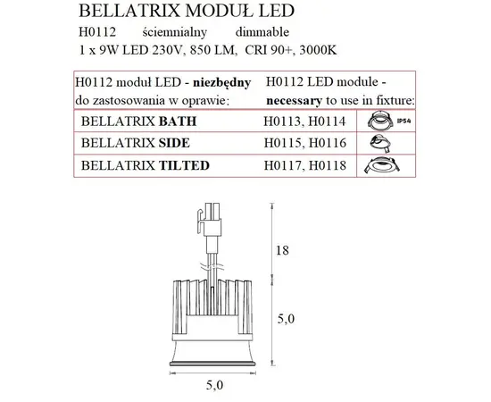 Maxlight bellatrix h0112 moduł świetlny  led module - ściemnialny do opraw wpustowych bellatrix