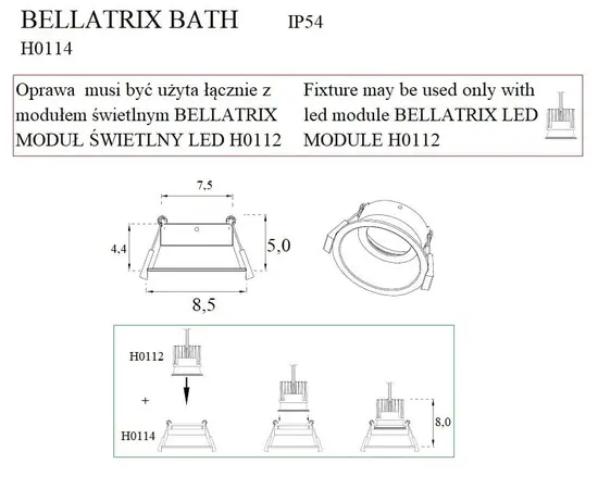 Maxlight bellatrix  h0114 oprawa wpustowa bath czarna ip54- bez modułu świetlnego led h0112