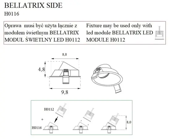 Maxlight bellatrix  h0116 oprawa wpustowa side czarna - bez modułu świetlnego led h0112