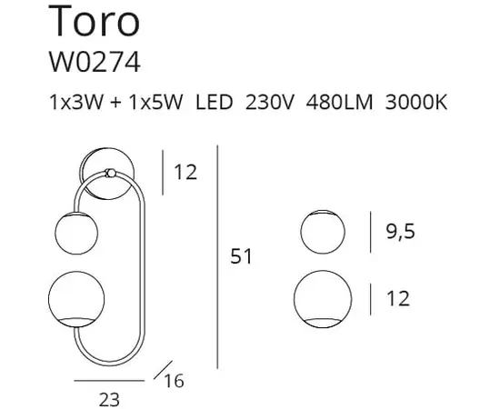 Maxlight toro w0274 kinkiet złoty