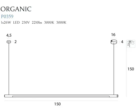 Maxlight p0359d lampa wisząca organic horizon 150cm chrom ściemnialna