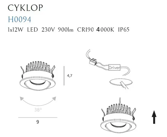 Maxlight h0094 4000k oprawa wpustowa cyklop biała ip65