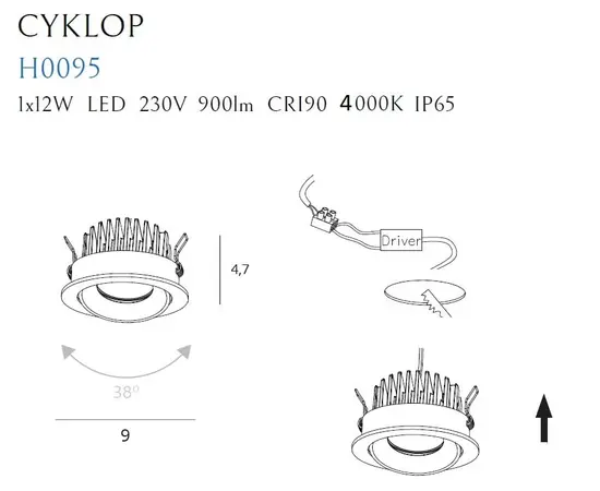 Maxlight h0095 4000k oprawa wpustowa cyklop czarna ip65